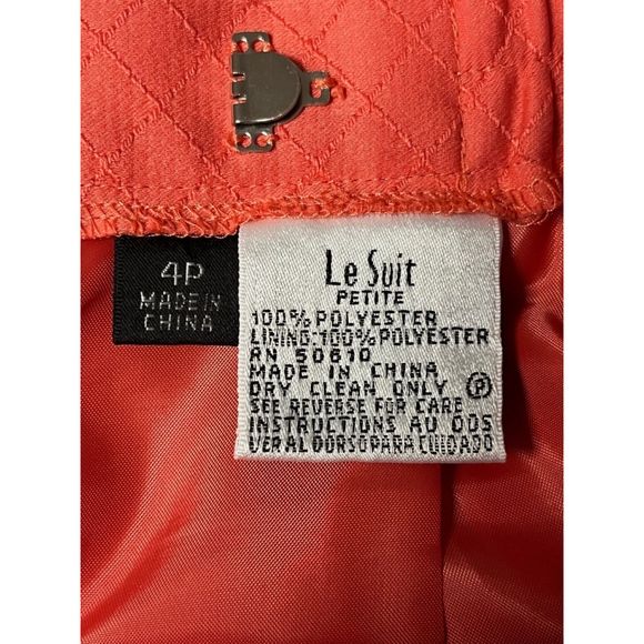 Le Suit Coral 2 Piece Blazer Jacket & Skirt Suit Set Size 4 Petite - Picture 9 of 10